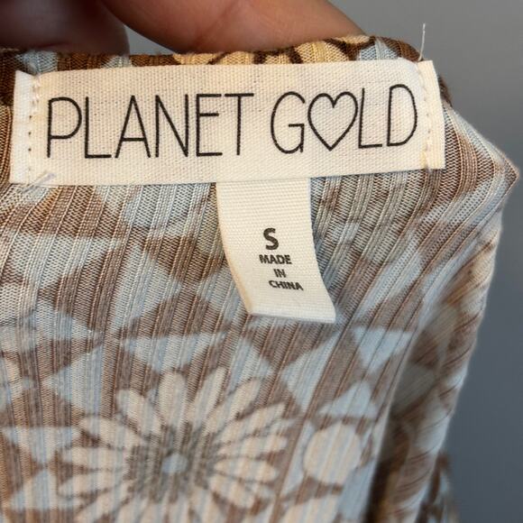 Planet Gold Boho Floral Stretch Ruffle V-Neck Cap Sleeve Dress Small - Picture 5 of 6